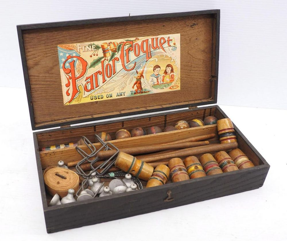 Lot 1101: Child's Parlor Croquet set in wooden box