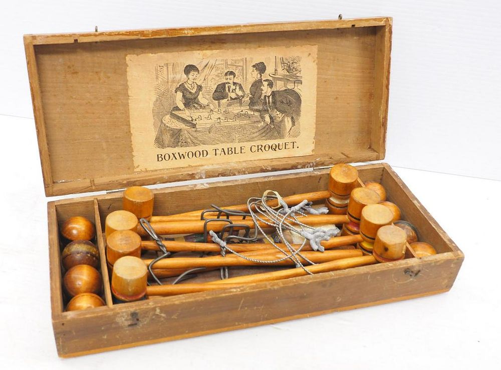 Lot 1102: Boxwood Table Croquet set in wooden box