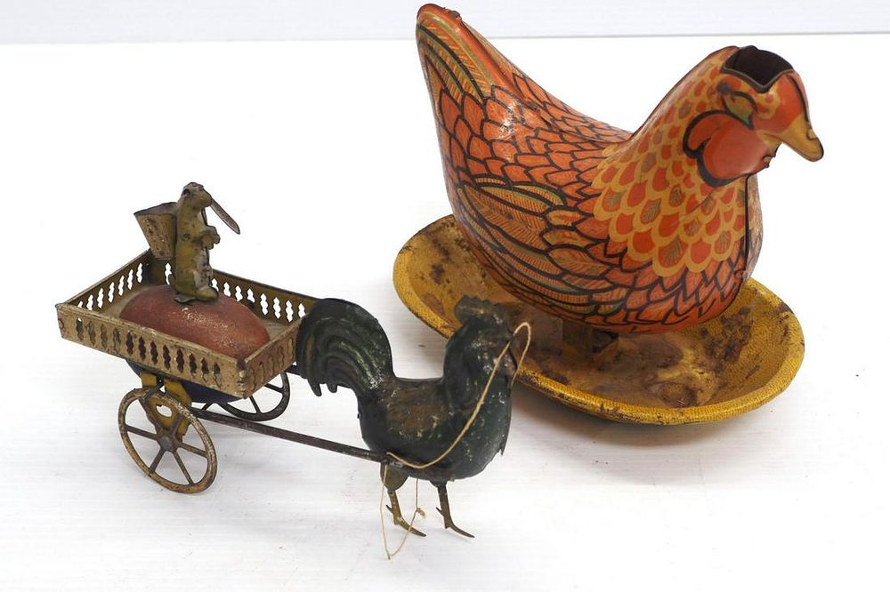 Lot 1153: (2) Tin chicken toys