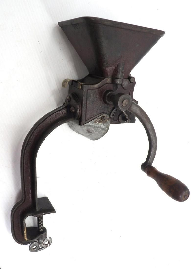 Lot 1251: Hand-crank clamp-on fruit crusher