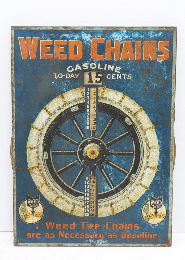 Lot 1263: Weed Tire Chains Gasoline price sign