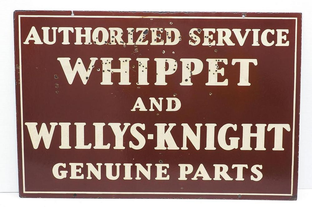 Lot 1322: Whippet and Willkys-Knight Genuine Parts sign