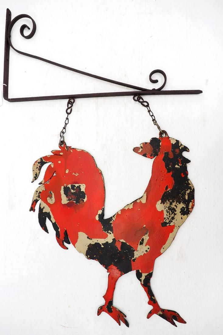 Lot 1368: Iron cut-out rooster sign with hanger