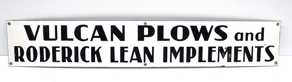 Lot 1369: Vulcan Plows and Roderick Lean Implements sign