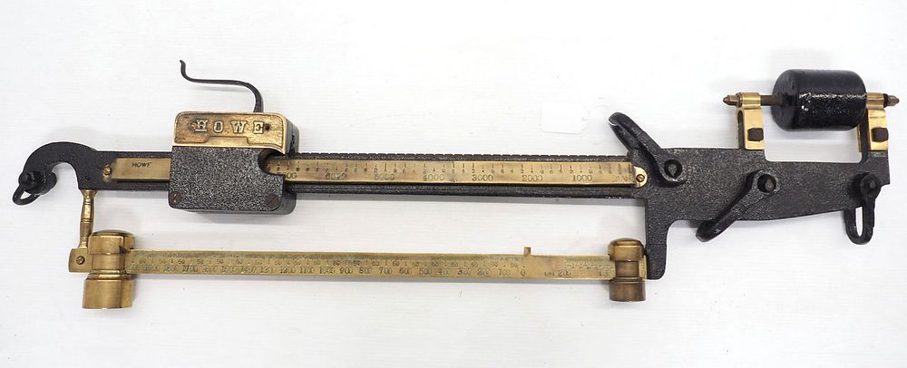 Lot 77: High brass beam hanging feed mill scale