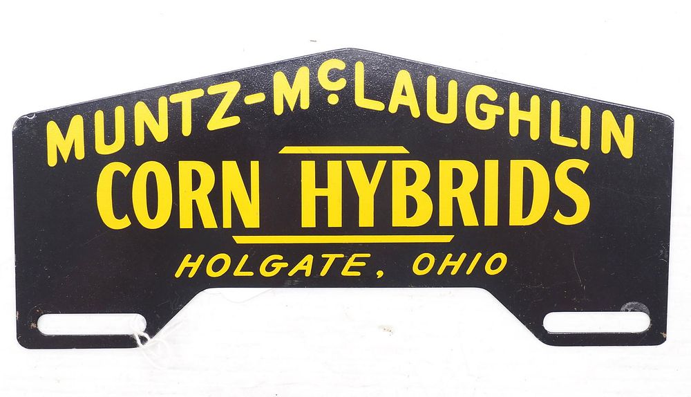 Lot 133: Muntz-McLaughlin Corn Hybrids license plate topper