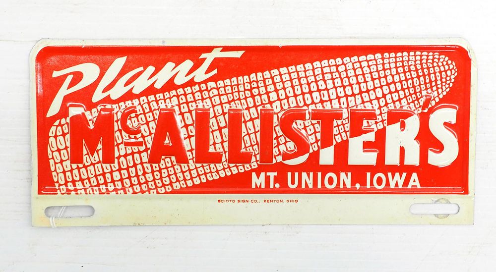 Lot 135: McAllister's license plate topper