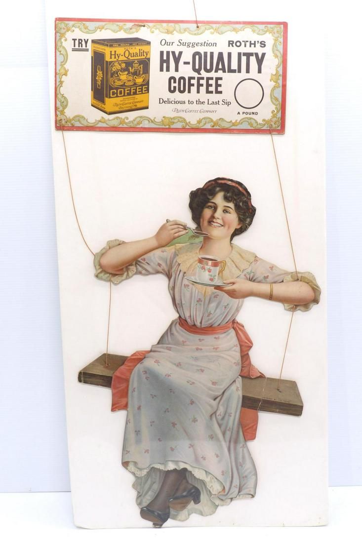 Lot 169: Cardboard hanging Roths Hy-Quality Coffee store sign