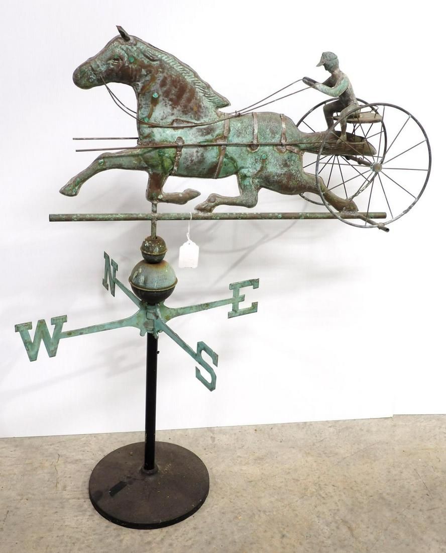 Lot 201: Copper weathervane of horse, sulky & driver