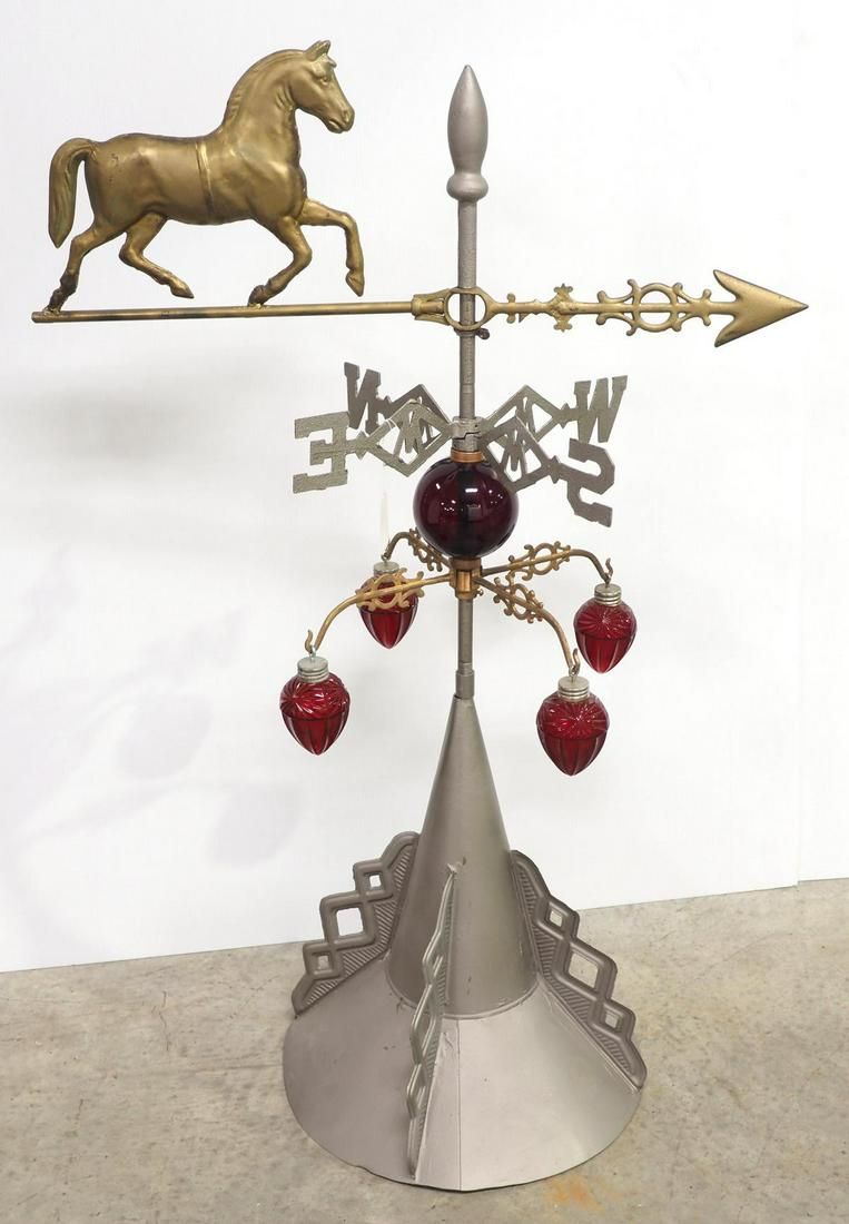 Lot 208: Weathervane setup including a circus horse vane