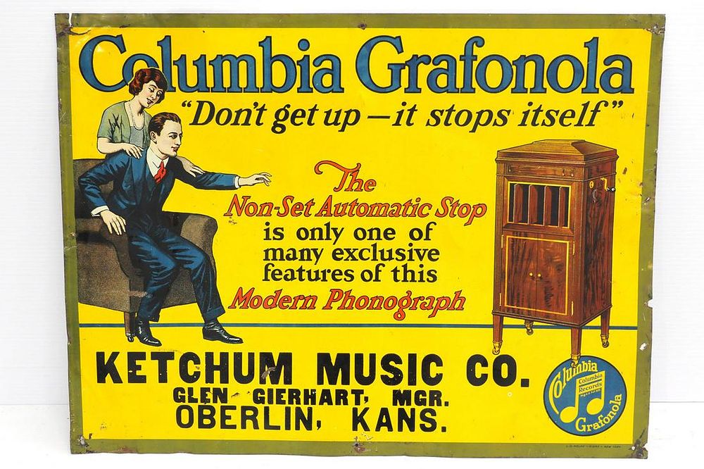 Lot 249: Columbia Grafonola Phonograph sign