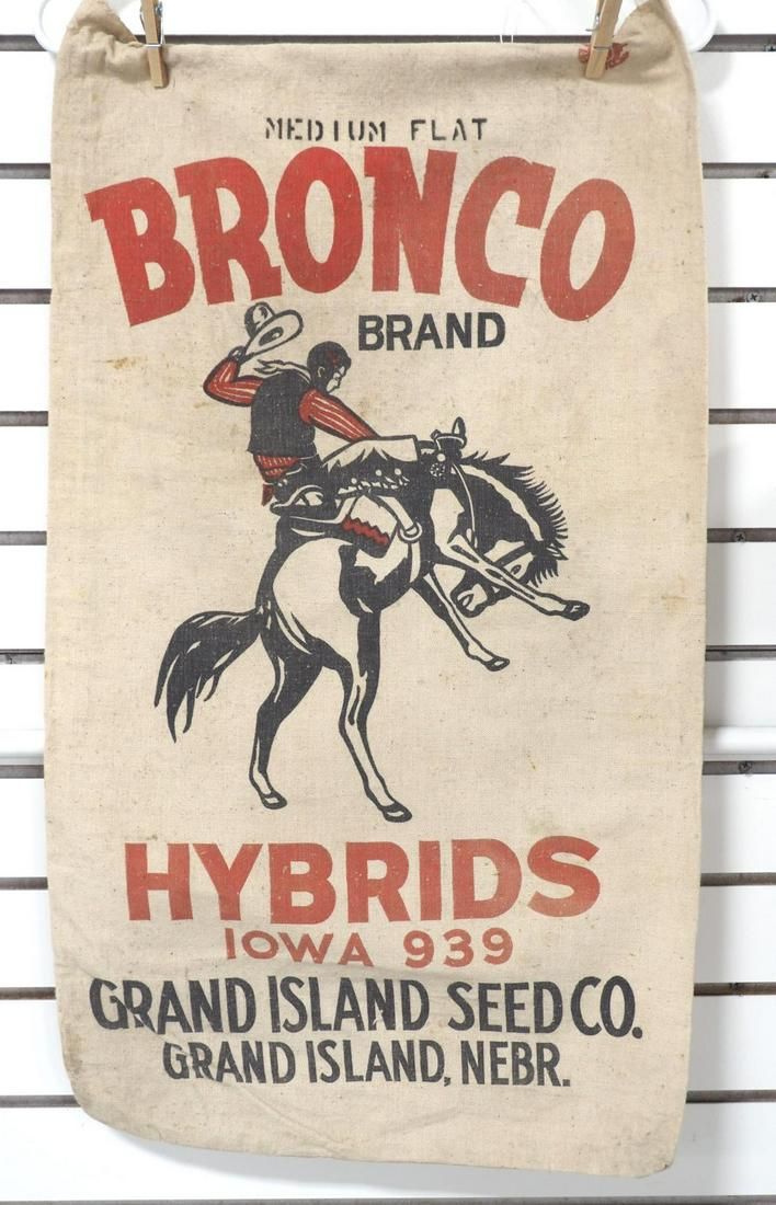Lot 276: Bronco cloth seed corn bag