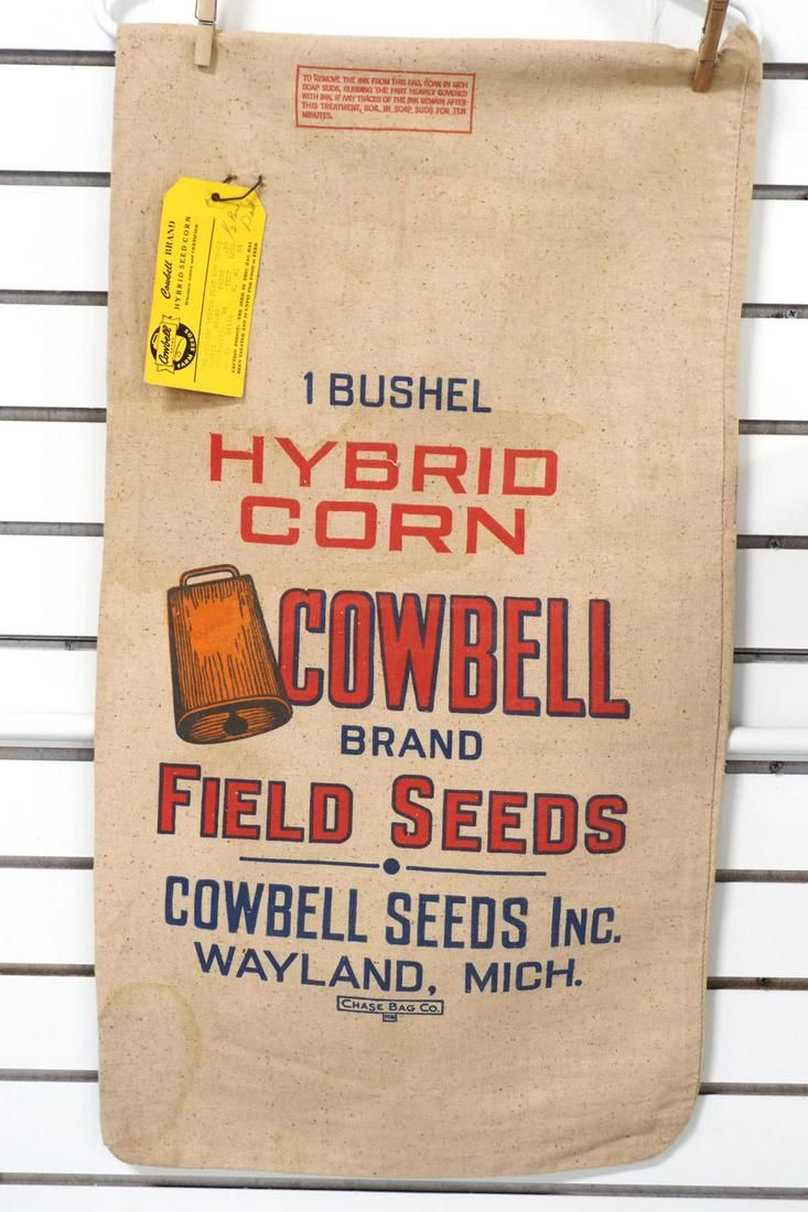 Lot 278: Cowbell cloth seed corn bag