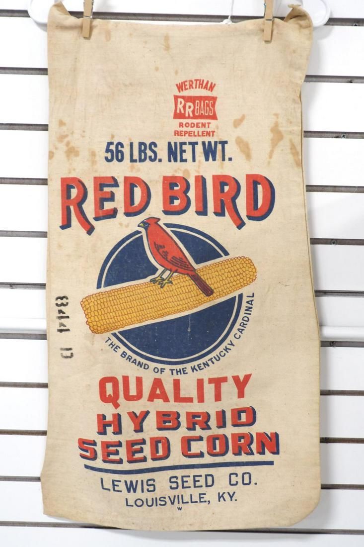 Lot 284: Red Bird cloth seed corn bag