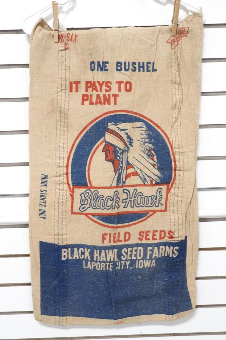 Lot 293: Black Hawk cloth seed corn bag