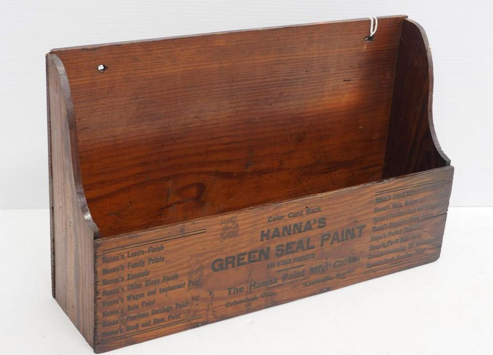 Lot 307: Wooden Hanna's Green Seal Paint brochure holder