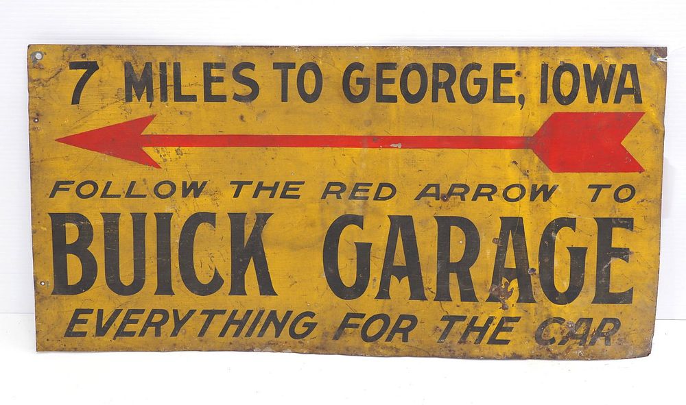 Lot 311: 7 Miles to George Iowa Buick Garage sign