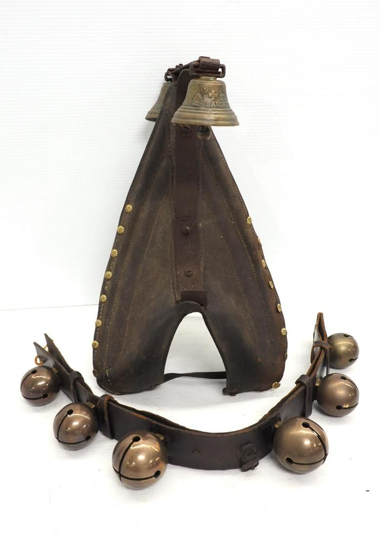 Lot 328: (2) Leather & bell collars