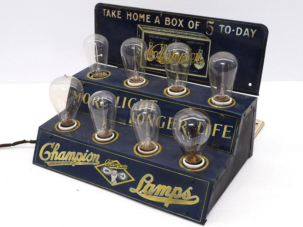 Lot 341: Champion Lamps coutnertop light bulb display