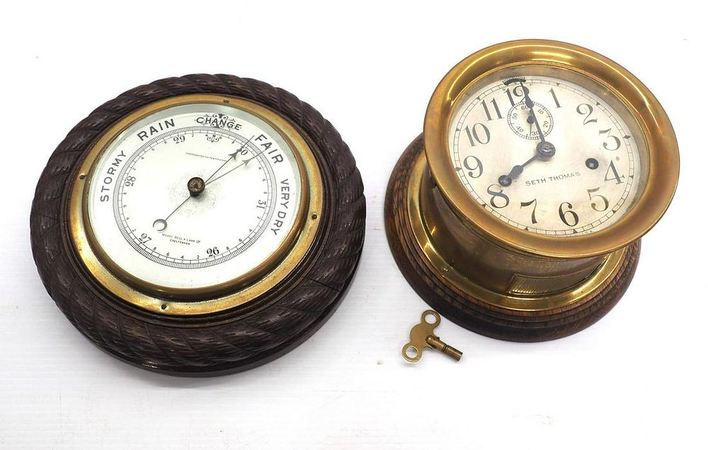 Lot 383: Seth Thomas ship clock and barometer