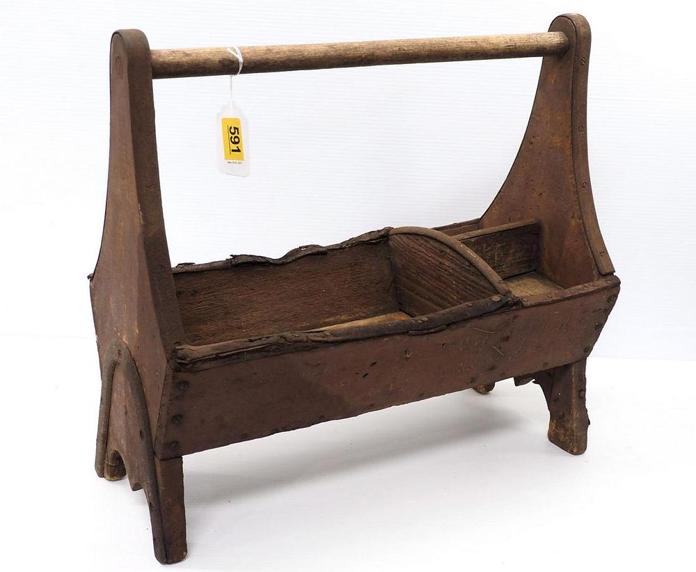 Lot 591: Primitive ferrier's tool tote