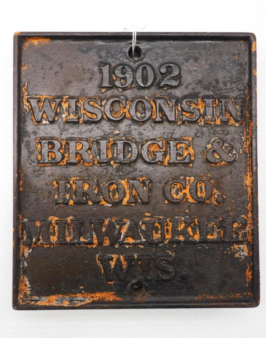 Lot 597: 1902 Wisconsin Bridge & Iron company bridge plate