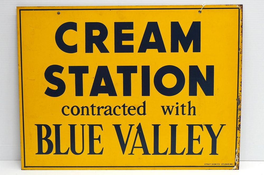 Lot 609: Blue Valley Cream Station sign, by Stout