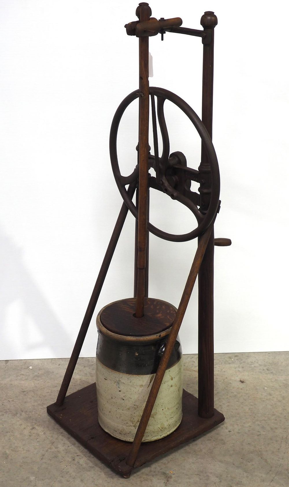 Lot 681: Primitive hand-crank, unusual floor model butter churn