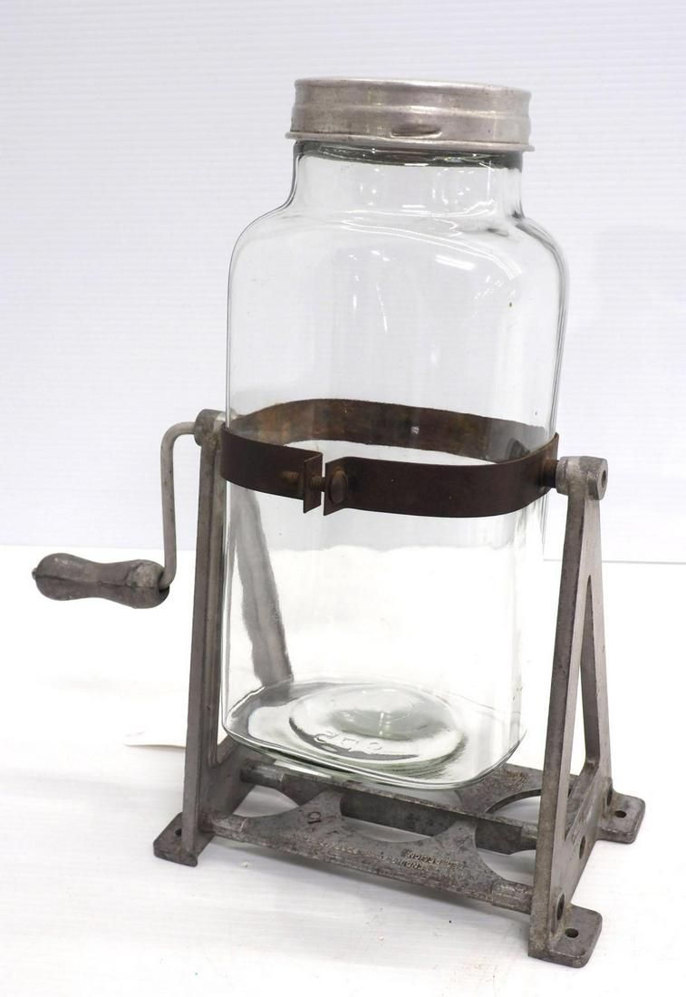 Lot 741: 4-quart Rowlway hand-crank tumbling butter churn