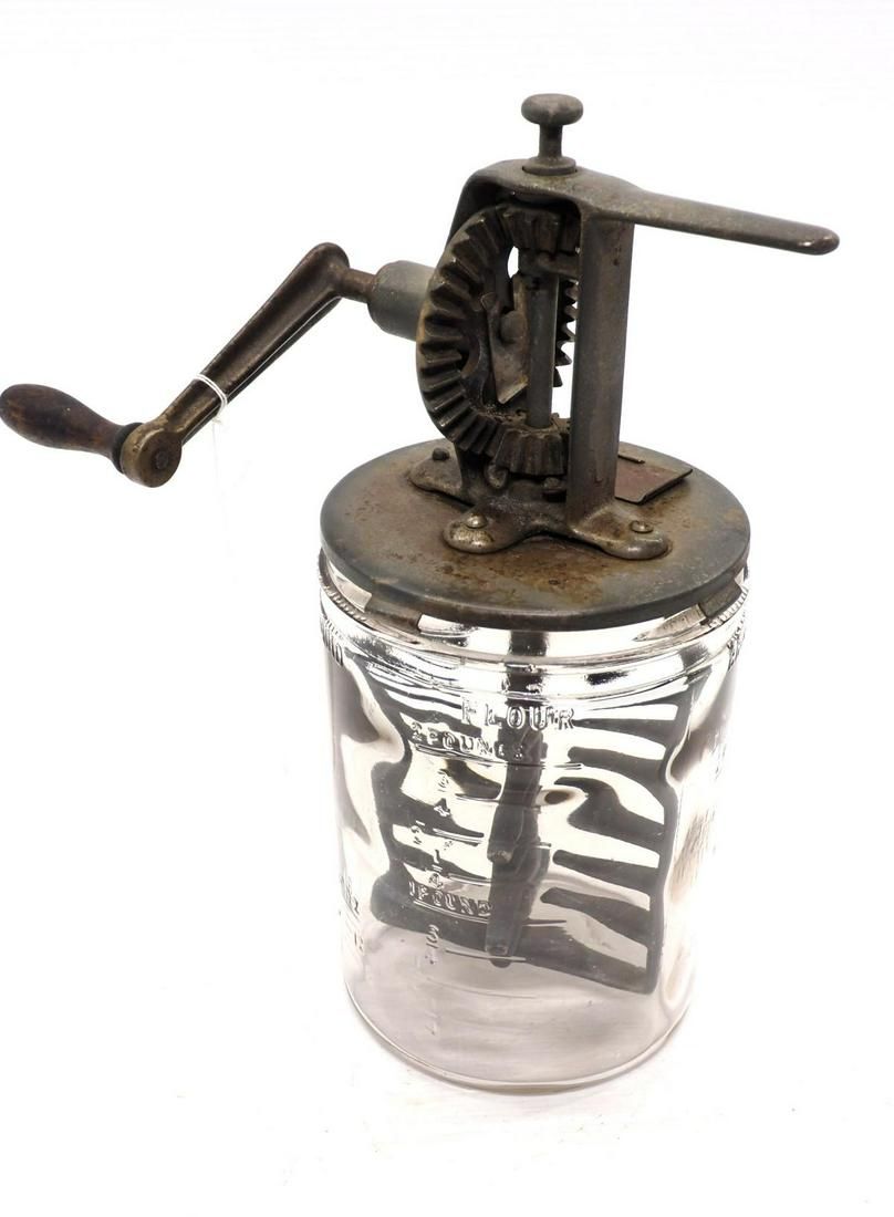 Lot 748: Hand-crank glass food mixer