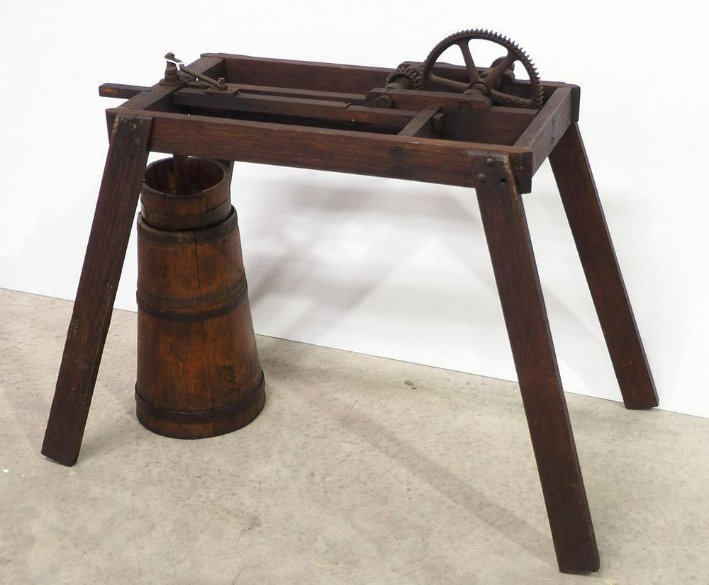 Lot 779: Floor model unusual hand-crank butter churn