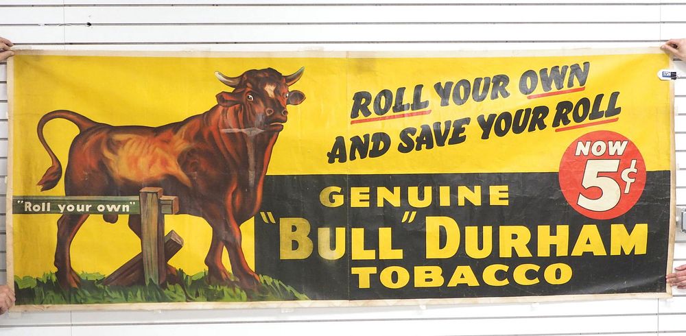 Lot 1724: Canvas Bull Durham Tobacco banner