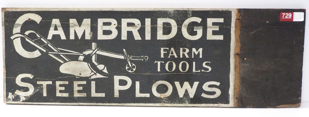 Lot 729: Cambridge Steel Plows sign