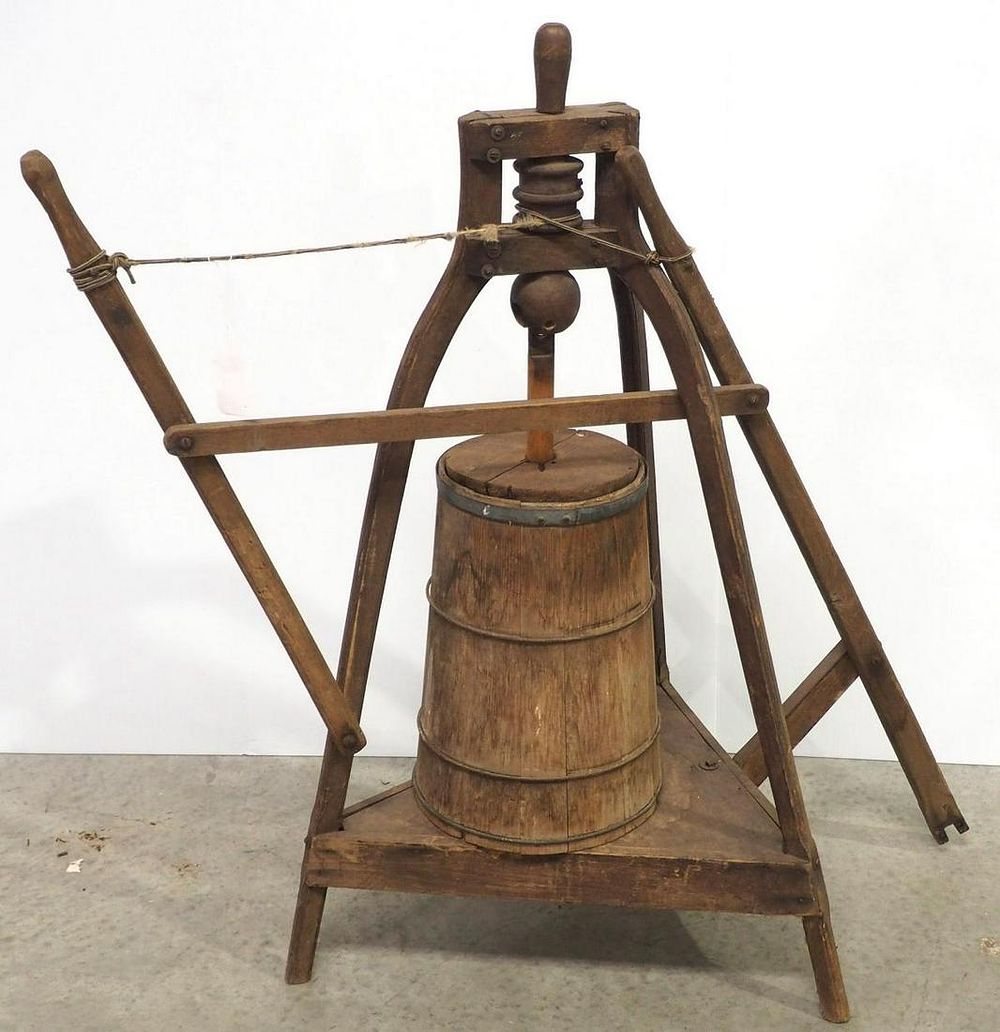Lot 739: Very early hand-operated butter churn