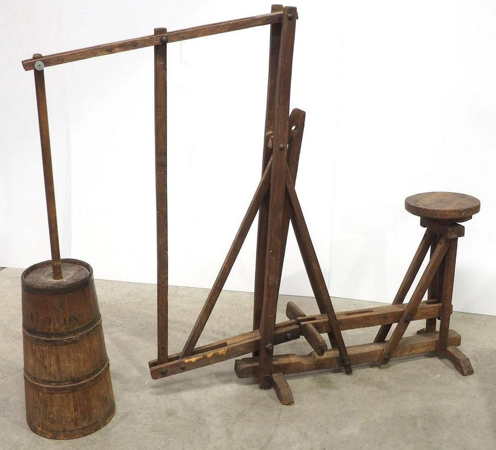 Lot 741: Foot-operated early primitive butter churn