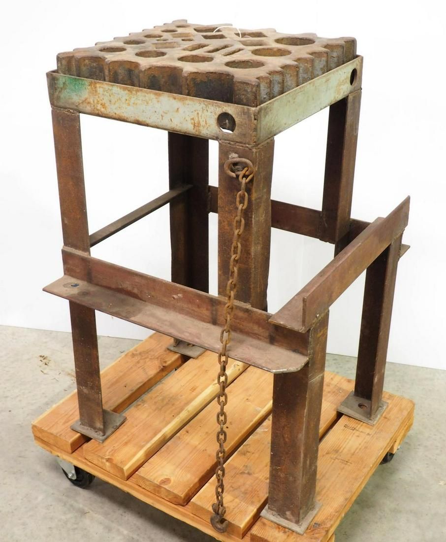 Lot 1214: Swage block with homemade stand!