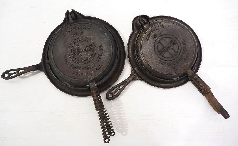 Lot 2671: (2) Griswold cast iron waffle irons