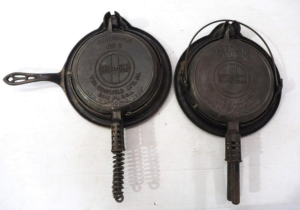 Lot 2680: (2) Griswold No.8 cast iron waffle irons