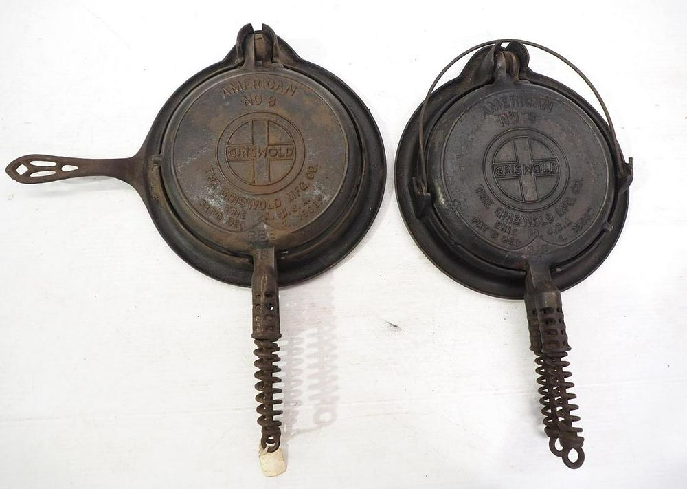 Lot 2681: (2) Griswold No.8 cast iron waffle irons