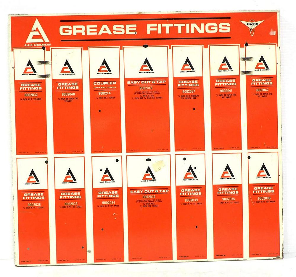 Lot 463: Allis Chalmers Grease Fittings Display Sign
