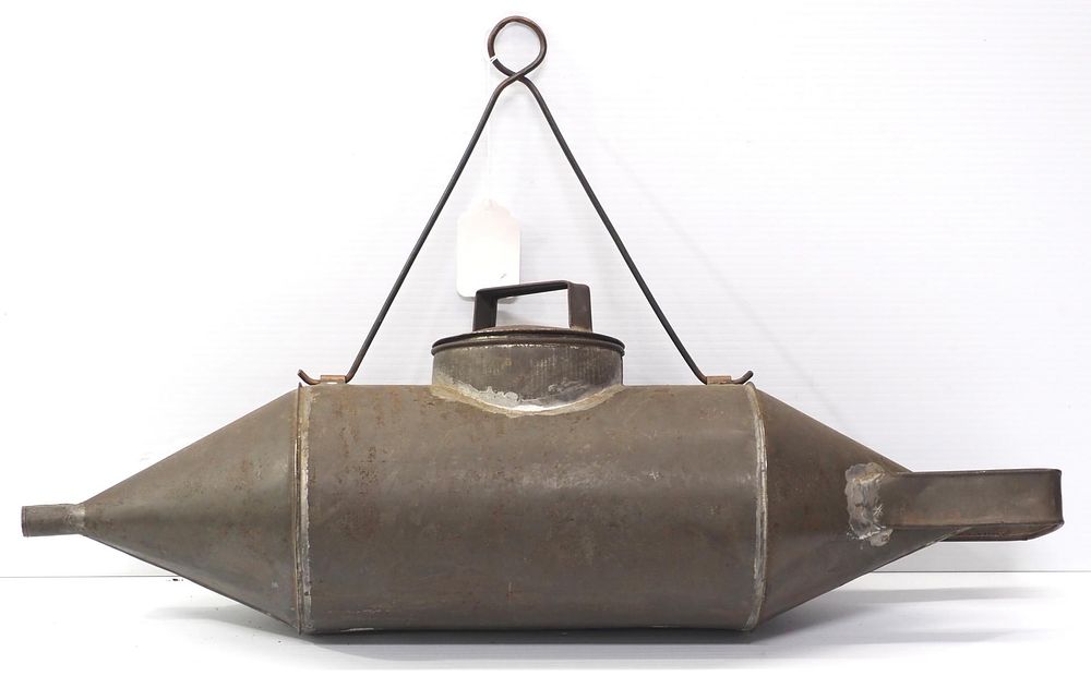 Lot 205: Tin swinging wagon butter churn