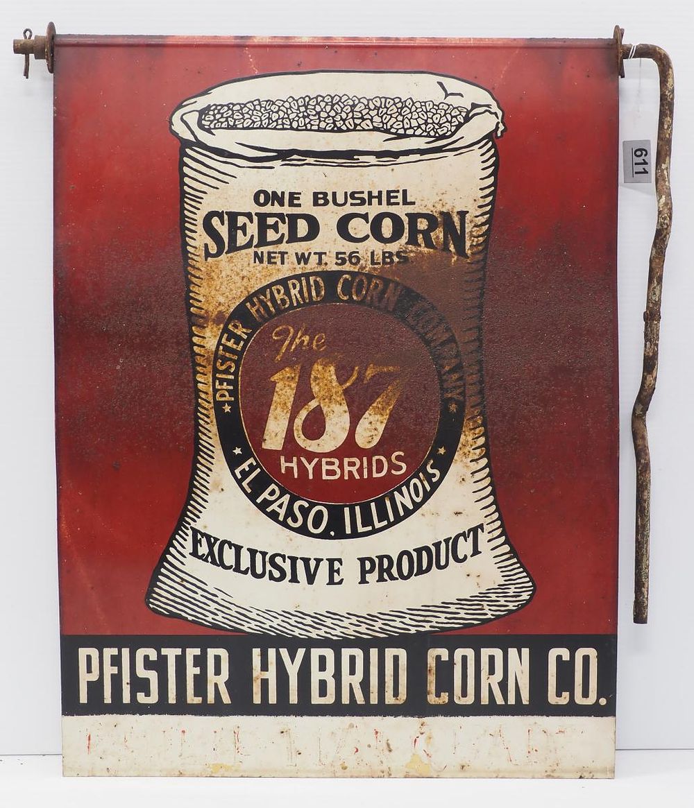 Lot 611: Pfister Hybrid Seed Corn sign
