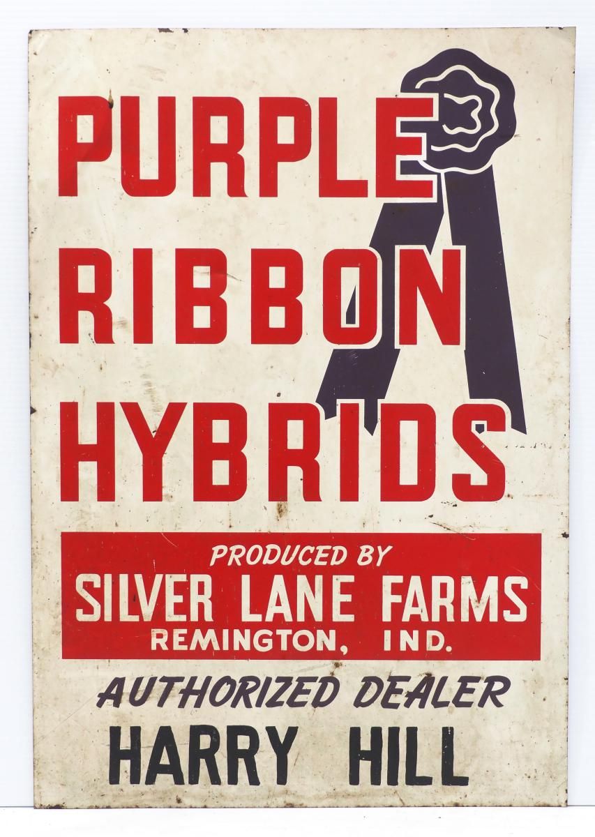 Lot 658: Purple Ribbon Hybrids seed corn sign
