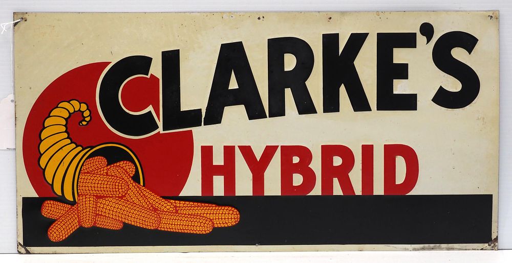 Lot 678: Clarke's Hybrid seed corn sign