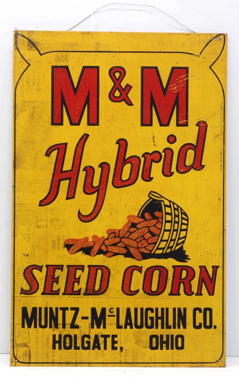 Lot 736: M&M Hybrid Seed Corn dealer sign