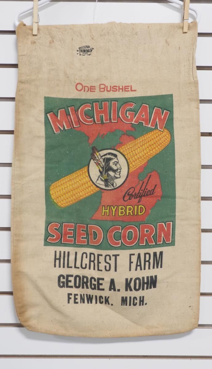Lot 800C: Michigan Hybrid Seed Corn cloth seed bag