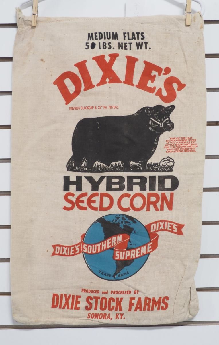 Lot 800H: Dixie's Hybrid Seed Corn cloth seed bag