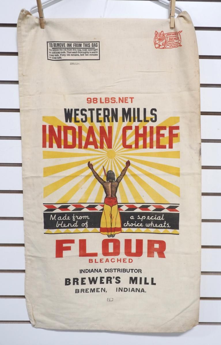 Lot 800O: Western Mills Indian Chief Flour cloth flour bag