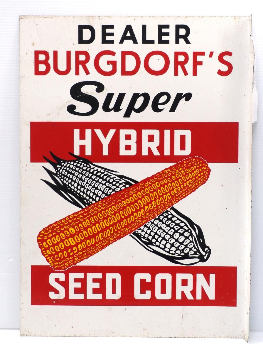 Lot 884: Burgdorf's Super Hybrid Seed Corn dealer sign