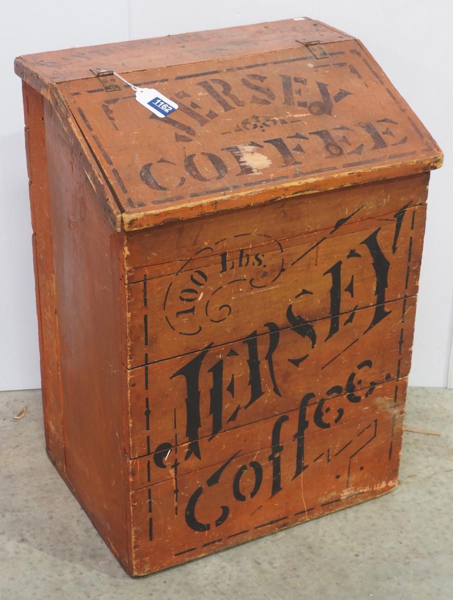 Lot 1162: 100-lb Jersey Coffee wooden bin